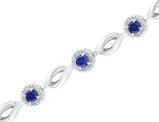 3.12 Carat (ctw) Lab Created Blue Sapphire Tennis Bracelet in Sterling Silver with Diamonds 1/10 Carat (ctw)